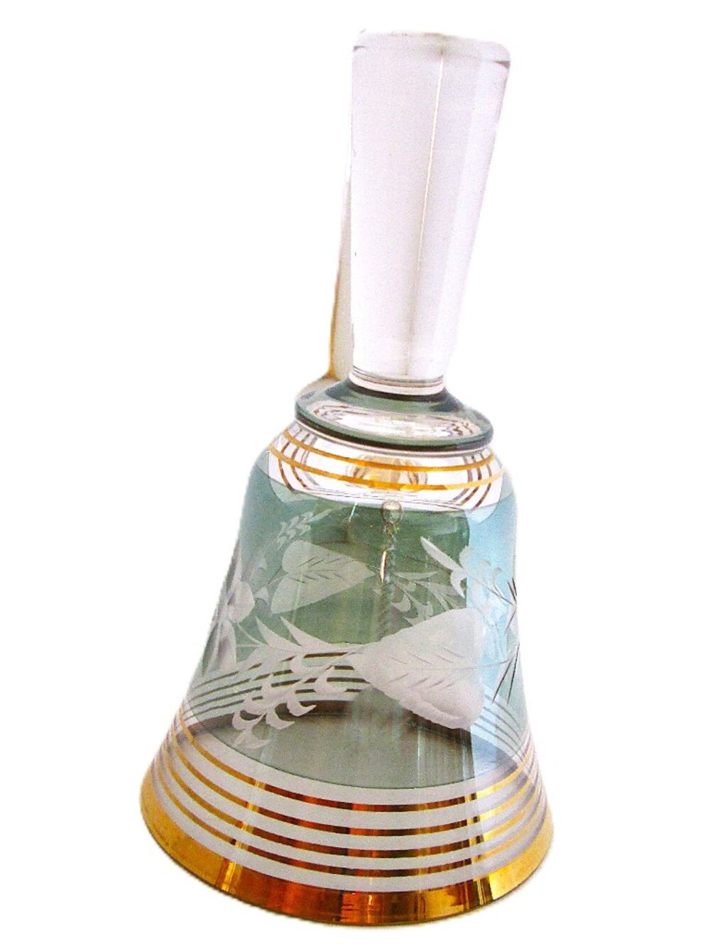 Crystal Mozart Dinner Bell W Germany Floral Motif,Greenery & Hearts Etched